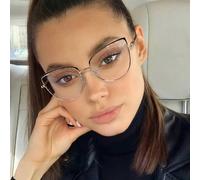 1 pièce Lunettes de vue décontractées pour femme, monture métallique style œil de chat multicolore, style rétro minimaliste avec motif de peinture à points Acier inoxydable
