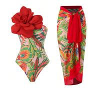 1 pièce Maillot de bain modeste amincissant le ventre, style européen conservateur, idéal pour la plage, le spa et les vacances. Bas jupe, taille unique convenant à la plupart. Élégant rouge d'été L,M