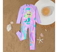 1 pièce Maillot de bain une pièce à manches longues avec imprimé de dessins animés pour filles, maillot de bain adorable pour jeune fille en vacances 6Y,7Y,4Y,5YCartoon,Portrait,Tie dyePolyester