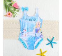 1 pièce Maillot de bain une pièce avec imprimé de dessin animé de fille et décoration de nœud mignon 6Y,7Y,4Y,5YCartoon,Portrait,Lettres,Tie dyeÉtoffe