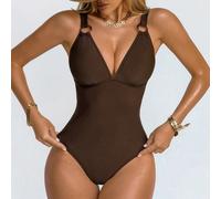 1 pièce Maillot de bain une pièce pour femme avec contrôle du ventre, dos nu, avec soutien-gorge push-up et design à lacets, marron avec boucle naturelle, convient pour la plage et les stations balnéa