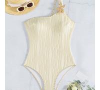 1 pièce Maillot de bain une pièce sexy pour femme, décor de coquillages et d'étoiles de mer, maillot de bain de plage près du corps pour les vacances d'été L,M,S,XLUnicoloreÉtoffe