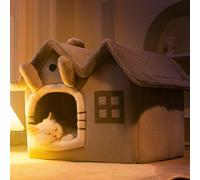 1 pièce Maison pliable pour animaux de compagnie de forme de toit double, lit pour animaux de compagnie détachable et lavable, convient aux petits chiens et chats, coussin amovible et fond antidérapan