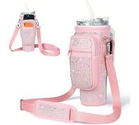 1 pièce Manchon de tasse isolé de 40 oz en matériau de plongée haute capacité avec décoration de strass, manchon de tasse multifonction réglable pour les activités de plein air et les bouteilles d'eau