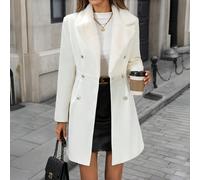 1 pièce Manteau en tissu tressé de couleur unie avec col en fourrure et doublure, léger, convient pour le début du printemps, le thé, l'aéroport, les vacances, le bureau quotidien et les sorties Blanc