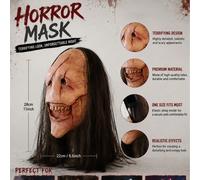 1 pièce Masque de démon aux cheveux longs, drôle et effrayant, masque de démon rouge à visage balafré et sourire grimaçant pour Halloween, masque en latex à bouche ouverte rouge, convient pour les fêt