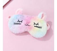 1 pièce Masque de sommeil noir brodé avec design de chat mignon en peluche de polyester multicolore arc-en-ciel, convient pour une utilisation quotidienne Taille UniqueAnimalPolyester
