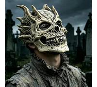 1 pièce Masque en latex de crâne de démon vintage en os et corne, masque intégral de monstre à , accessoire de costume pour adulte pour Halloween, cosplay et maison hantée Étranger,Kurten Vampire,Zomb