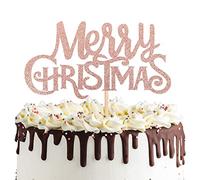 1 pièce Merry Christmas Décoration de gâteau à paillettes Joyeux Noël Vacances Décoration de gâteau Joyeux Noël Noël Thème Anniversaire Fête Gâteau Décorations Accessoires Or rose