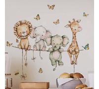 1 pièce Mignon petit autocollant mural de décoration d'animal de bande dessinée, girafe, éléphant, lion, décalcomanie murale amovible pour chambre à coucher, salon FB057 (30*40)AnimalPolychlorures de 