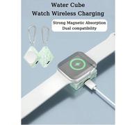 1 pièce Mini chargeur sans fil compact de 2,5 W magnétique pour montre, design en forme de cube d'eau, chargement rapide, station de charge portable, aimant puissant, connexion stable, protection cont