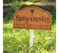 1 pièce Mini panneau décoratif de jardin de fée créatif, "Promenade de jardin de fée Faites attention", piquet de sol en bois, adapté pour la décoration de paysage miniature extérieure, photographie T