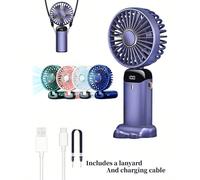 1 pièce Mini ventilateur électrique portable ultra-portable, ventilateur portable rechargeable USB, 5 vitesses de vent, affichage numérique, cordon, pliable avec base ventilateur de bureau, convient p