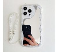 1 pièce Miroir + 1 pièce Bracelet perlé transparent/noir + 1 pièce Étui de téléphone à bord ondulé transparent/ivoire/noir compatible avec Apple 17/17 Pro/17 Pro Max/Air, 14C/Note 14 4G/5G/14 Pro 5G/4