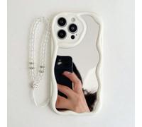 1 pièce Miroir + 1 pièce Bracelet perlé transparent/noir + 1 pièce Étui de téléphone à bord ondulé transparent/ivoire/noir compatible avec Apple 17/17 Pro/17 Pro Max/Air, 14C/Note 14 4G/5G/14 Pro 5G/4