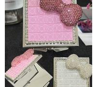 1 pièce Miroir compact en nœud papillon, nouveau style français petit miroir carré en métal avec un nœud papillon strass étincelant, miroir de maquillage portatif à double face pliant, article décorat