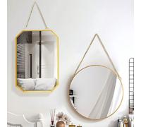 1 pièce Miroir mural doré géométrique avec chaîne, miroir de vanité décoratif, miroir de décoration de porche, miroir mural de salle de bain, miroir de vanité convenant à la salle de bain, la chambre