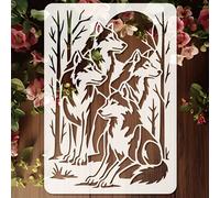 1 pièce Modèle de meute de loups, comprenant 4 loups et un paysage de forêt nocturne - Modèle de silhouette d'animal de grande taille de 11,7 x 8,3 pouces avec des branches d'arbres complexes et un de
