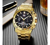 1 pièce Montre à quartz ronde à cadran mode avec bracelet en acier inoxydable doré 'VA VA VOOM', pour la vie quotidienne, en tant que cadeau pour la fête des pères, en tant que cadeau pour les étudian