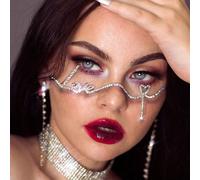 1 pièce Monture de lunettes à larme en strass argenté et blanc, accessoire vintage de style de rue étincelant en strass, monture à lettre pour femmes Taille UniqueCristal artificiel
