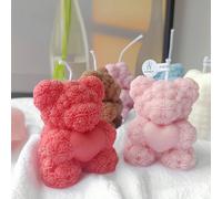 1 pièce Moule de bougie d'aromathérapie en forme de cœur pour ours de la Saint-Valentin pour savon DIY, pierre d'encens, souvenir ours roseSilicone