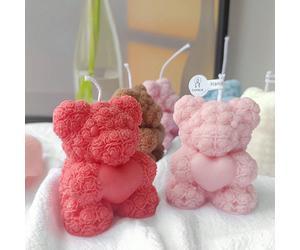 1 pièce Moule de bougie d'aromathérapie en forme de cœur pour ours de la Saint-Valentin pour savon DIY, pierre d'encens, souvenir ours roseSilicone