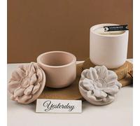 1 pièce Moule en silicone cylindrique en forme de fleur en relief en gypse, moule DIY en gypse cylindrique fait à la main, pot de stockage d'aromathérapie en ciment, pot de fleurs en résine, pour la d