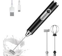 1 Pièce Moussoir À Lait Électrique Portable Électrique, Noir, Fouet Électrique À Café, Avec Deux Têtes De Fouet En Acier Inoxydable Remplaçables, 3 Vitesses, Fabricant De Mousse Rechargeable Usb, Conv