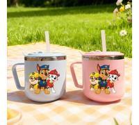 1 pièce Mug isotherme en acier inoxydable Paw Patrol de 270 ml (avec paille en silicone), avec anse et couvercle - Bouteille d'eau isotherme avec motif mignon, convient pour le bureau ou l'école en ex