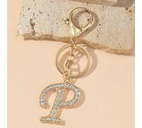 1 pièce/Multi-pièces Porte-clés pendentif unisexe élégant glamour pour assortiment quotidien, lettres anglaises, strass électrodéposés couleur or L,M,S,A,B,C,D,E,F,G,H,I,J,K,N,O,P,Q,R,T,U,V,W,X,Y,Z,5 