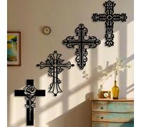 1 pièce Murale en art industriel en fer, Croix anti-rouille et rose blanche, design religieux minimaliste pour cadeau de Pâques/Jour des morts/Noël L,M,SFer