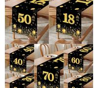 1 pièce Nappe 35 * 180 cm Estampage à chaud noir 18 ans 30 ans 40 ans 50 ans 60 ans 70 ans 80e anniversaire, Thème de ballons noirs et dorés 18e anniversaire 30e anniversaire 40e anniversaire 50e anni