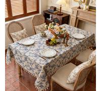 1 pièce Nappe à franges avec motif floral de rose bleue vintage, nappe rectangulaire pour table à manger, table de café, table de chevet, convient pour la ferme, la cuisine, la salle à manger, le salo