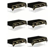 1 pièce Nappe d'anniversaire noire et dorée, 220 * 130 cm Nappe en plastique, Décoration de fête d'anniversaire 30e, 40e, 60e, 70e, 18e, 50e, Décoration d'anniversaire Joyeux anniversaire, Fournitures