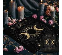 1 pièce Nappe d'autel de tarot céleste et les pochettes d'accompagnement avec soleil et lune mystiques noirs - Élégante nappe rituelle sorcière/wicca convenant aux lectures de tarot, cérémonies de pha