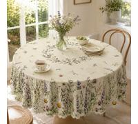 1 pièce Nappe de style pastoral vintage français, base blanc crème avec fleurs de lavande et de marguerite éparpillées, bord festonné, nappe de table élégante, convient pour la cuisine, la salle à man