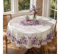 1 pièce Nappe de table vintage française à imprimé rose violet et lavande, fond blanc cassé avec motif de couronne florale et nœud de style dentelle, bord festonné, style pastoral romantique, convient