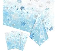 1 pièce Nappe en plastique avec flocons de neige bleus et blancs (54x108 pouces) - Jetable, avec des accents d'étoiles | Pour Noël/Nouvel An, anniversaire Frozen et décoration de fête de vacances Wond