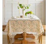 1 pièce Nappe imprimée florale, nappe rectangulaire avec glands, style campagnard, convient pour la maison, la cuisine, la salle à manger, le camping, les fêtes, l'extérieur, la décoration de printemp