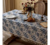 1 pièce Nappe vintage bohème avec roses bleues fleuries et franges. Housse rectangulaire anti-poussière pour table à manger, table de café, table de chevet. Convient pour la ferme, la cuisine, la sall