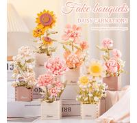 1 pièce Nouveau bouquet de fleurs en perles à assemblage réaliste et de haute difficulté, comprenant des œillets, des marguerites, des jasmins. Peut être utilisé pour la décoration, l'ameublement, les