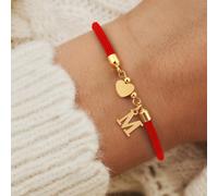 1 pièce Nouveau bracelet réglable en cordon avec lettre en cœur en acier inoxydable doré classique, pour femmes L,M,S,H,A,T,O,B,C,D,E,F,G,I,J,K,N,P,R,V,W,Y,ZAcier inoxydable