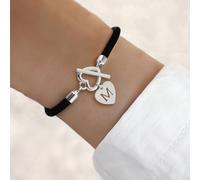 1 pièce Nouveau bracelet réglable en cordon en acier inoxydable argent classique avec cœur creux et lettre, pour femmes L,M,S,H,A,T,O,B,C,D,E,F,G,I,J,K,N,P,R,V,W,Y,ZAcier inoxydable