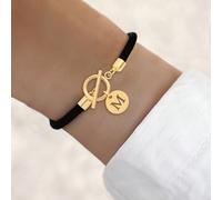 1 pièce Nouveau bracelet réglable en cordon en acier inoxydable doré classique avec lettre creuse, pour femmes L,M,S,H,A,T,O,B,C,D,E,F,G,I,J,K,N,P,R,V,W,Y,ZAcier inoxydable