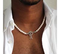 1 pièce Nouveau collier classique pour homme avec 26 initiales et fermoir en métal de 6 mm avec perles fausses L,M,S,H,A,T,O,X,B,C,D,E,F,G,I,J,K,N,P,Q,R,U,V,W,Y,Zpierre