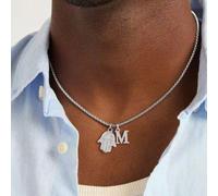 1 pièce Nouveau collier pendentif à la mode en argent avec lettre Hamsa, chaîne en acier inoxydable pour hommes L,M,S,H,A,T,O,B,C,D,E,F,G,I,J,K,N,P,R,V,W,Y,ZAcier inoxydable