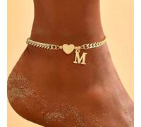 1 pièce Nouveau pendentif classique en forme de cœur avec initiale, chaîne en acier inoxydable doré, bracelet de cheville pour femmes L,M,S,H,A,T,O,B,C,D,E,F,G,I,J,K,N,P,R,V,W,Y,ZAcier inoxydable