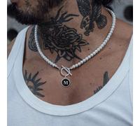 1 pièce Nouveau pendentif rond en lettre avec fermoir en T, collier de perles de faux-perles, pour hommes L,M,S,H,A,T,O,B,C,D,E,F,G,I,J,K,N,P,R,V,W,Y,ZPerles artificielles