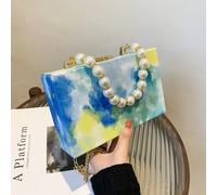 1 pièce Nouveau sac rigide avec peinture à l'huile du ciel et de l'océan, avec sangle en métal. Sac bandoulière avec décor de faux perles et de strass, portefeuille de soirée élégant, pochette pour té
