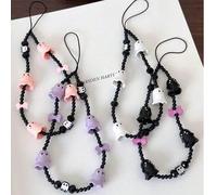 1 pièce Nouveau tour de cou de téléphone avec perles fantôme, pendentif de téléphone avec breloque de crâne, dragonne de téléphone anti-perte ABS